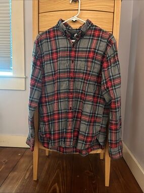 Salt Life Men's Red and Gray Plaid Button-Down Shirt